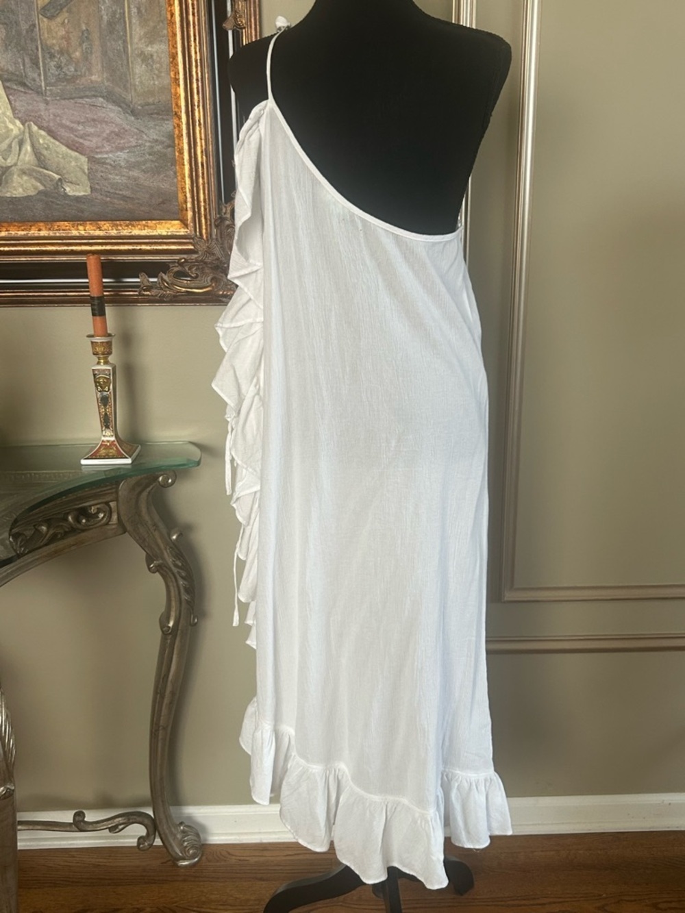 J.Crew One Shoulder Ruffle Midi Dress White Resort Vacation Coverup Medium - Picture 4 of 8